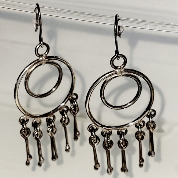 Dangle Earrings, Double Hoop Chandelier Sterling Silver, Graceful Strong Beauty! - Picture 4 of 4